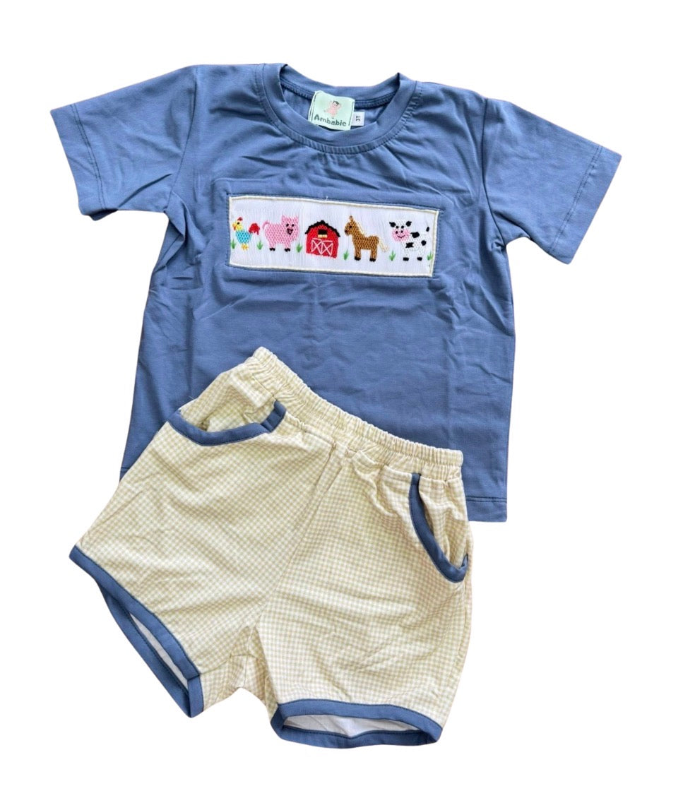 Smocked Farm Boys Short Set